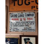 1930's Grand Canal Company Warning to the Public enamel advertising sign. {61 cm H x 45 cm W}