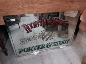 Roony's Irish Whiskey Dublin Cork Bitters and Stout advertising mirror {56cm H x 85 cm D}.