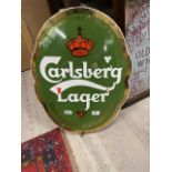 Carlsberg Lager enamel advertising sign. {60 cm H x 46 cm W}