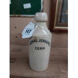 Thomas Jennings Cork stoneware Ginger beer bottle. {17 cm H x 7 cm Dia}.