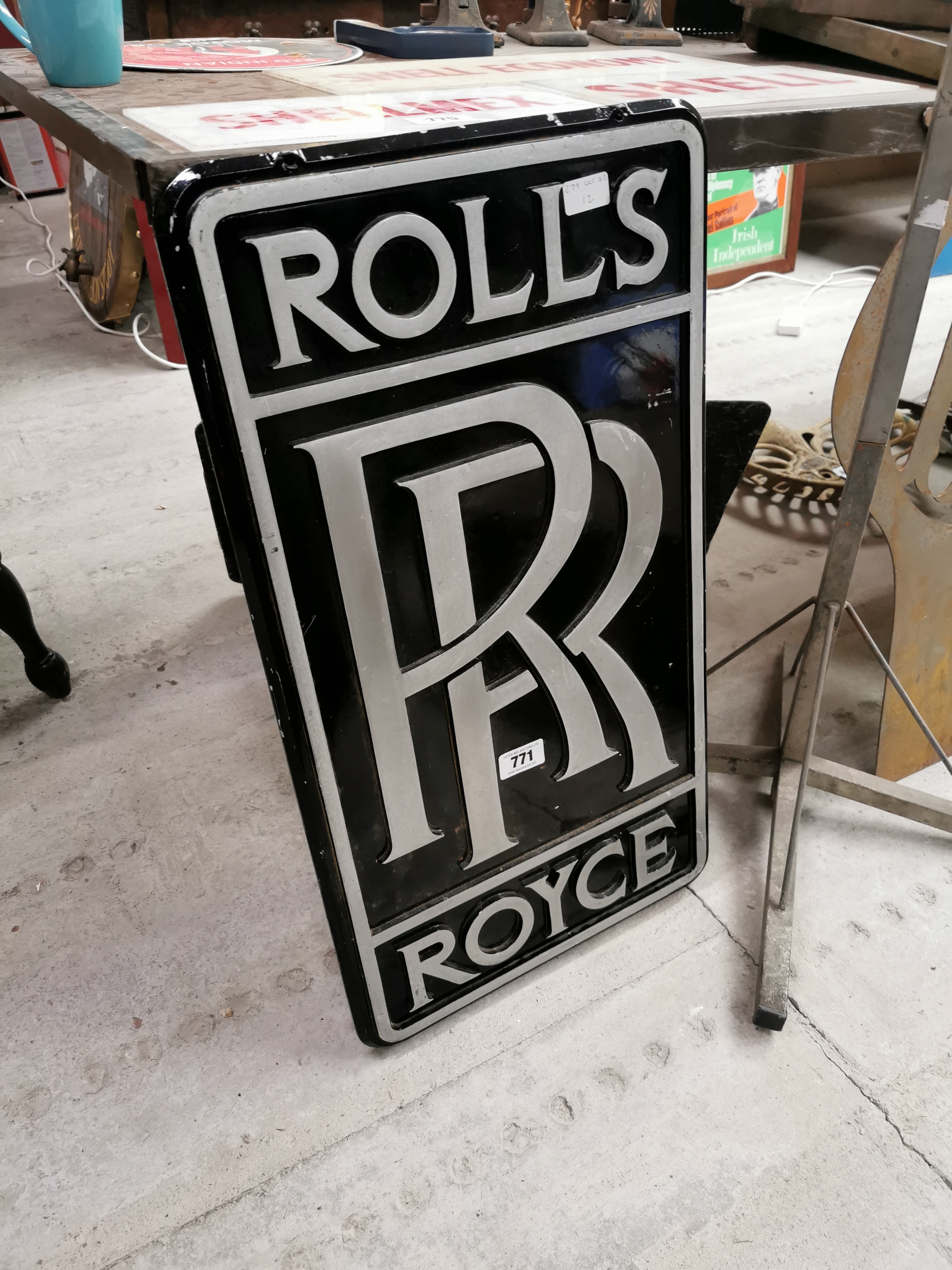 Rolls Royce alloy advertising sign. {73 cm H x 41 cm W}.