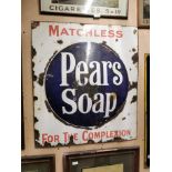 Pears Soap Matchless for the Complexion enamel advertising sign. {85 cm H x 76 cm W}.