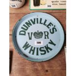 Dunville's VR whiskey enamel advertising drinks' tray {30 cm Dia.}.