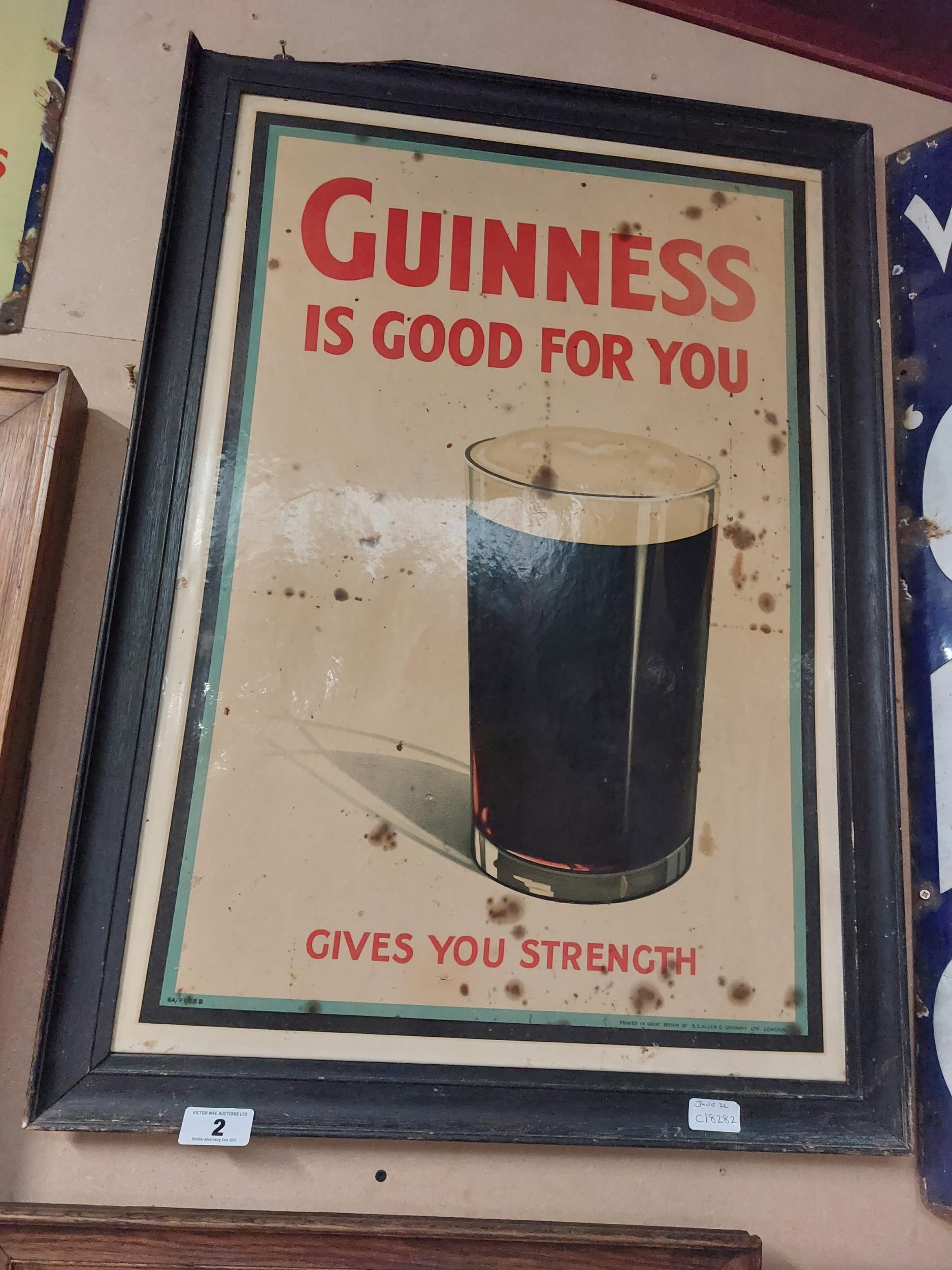 Original Guinness Is Good For You framed celluloid showcard {87 cm H x 62 cm W}.