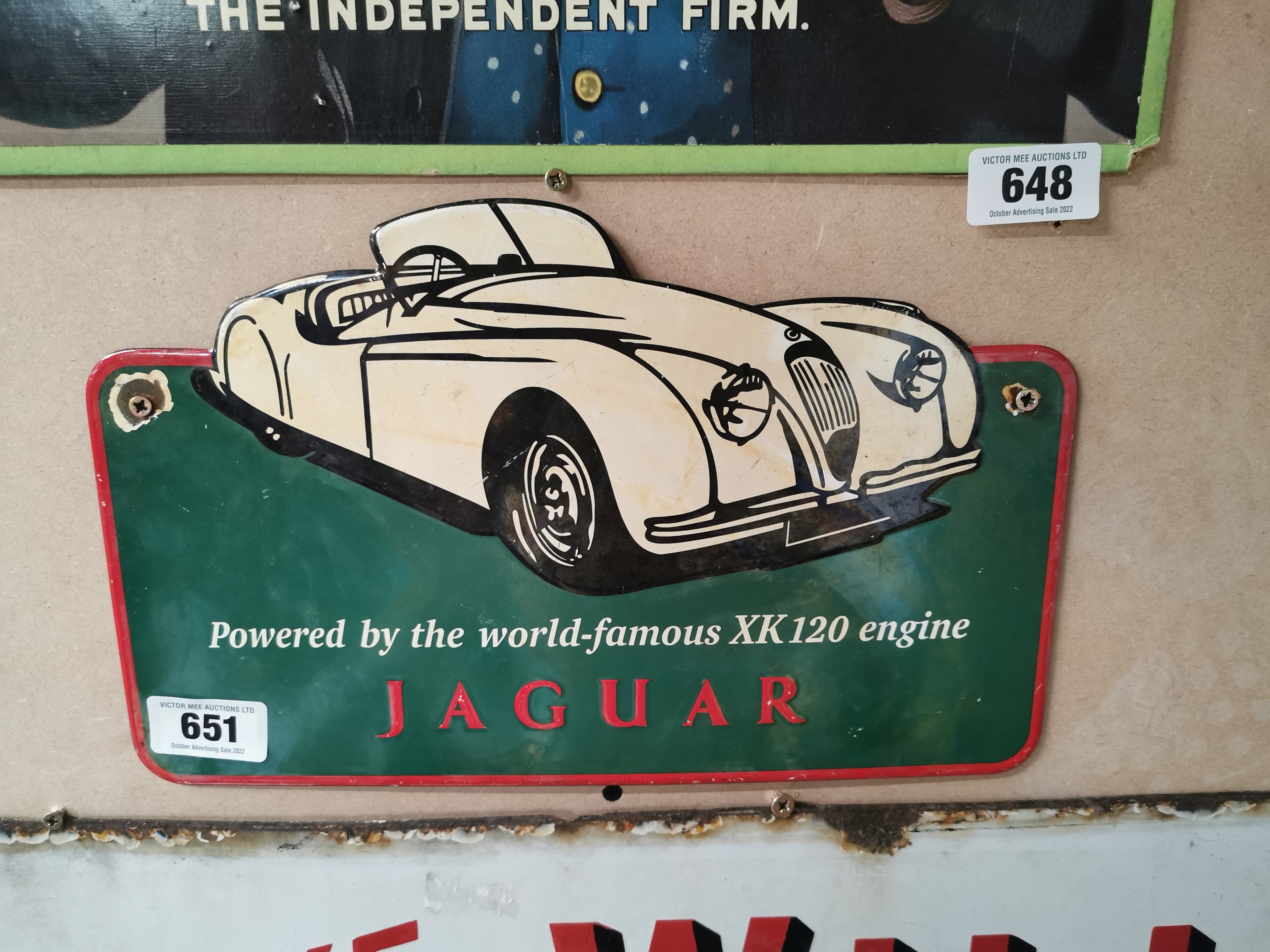Jaguar enamel advertising sign. {23 cm H x 37 cm W}.