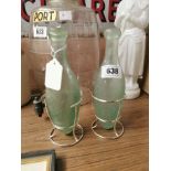 Two 19th C. blob top glass Hamilton bottles with stands - A and R Thwaites Dublin { 23 cm H}