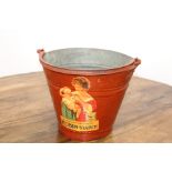 Robin Starch painted tin bucket { 26cm H X 30cm Dia }.