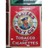 Original Smoke Player's Navy Cut Tobacco and Cigarettes enamel advertising sign. {76 cm H x 56 cm