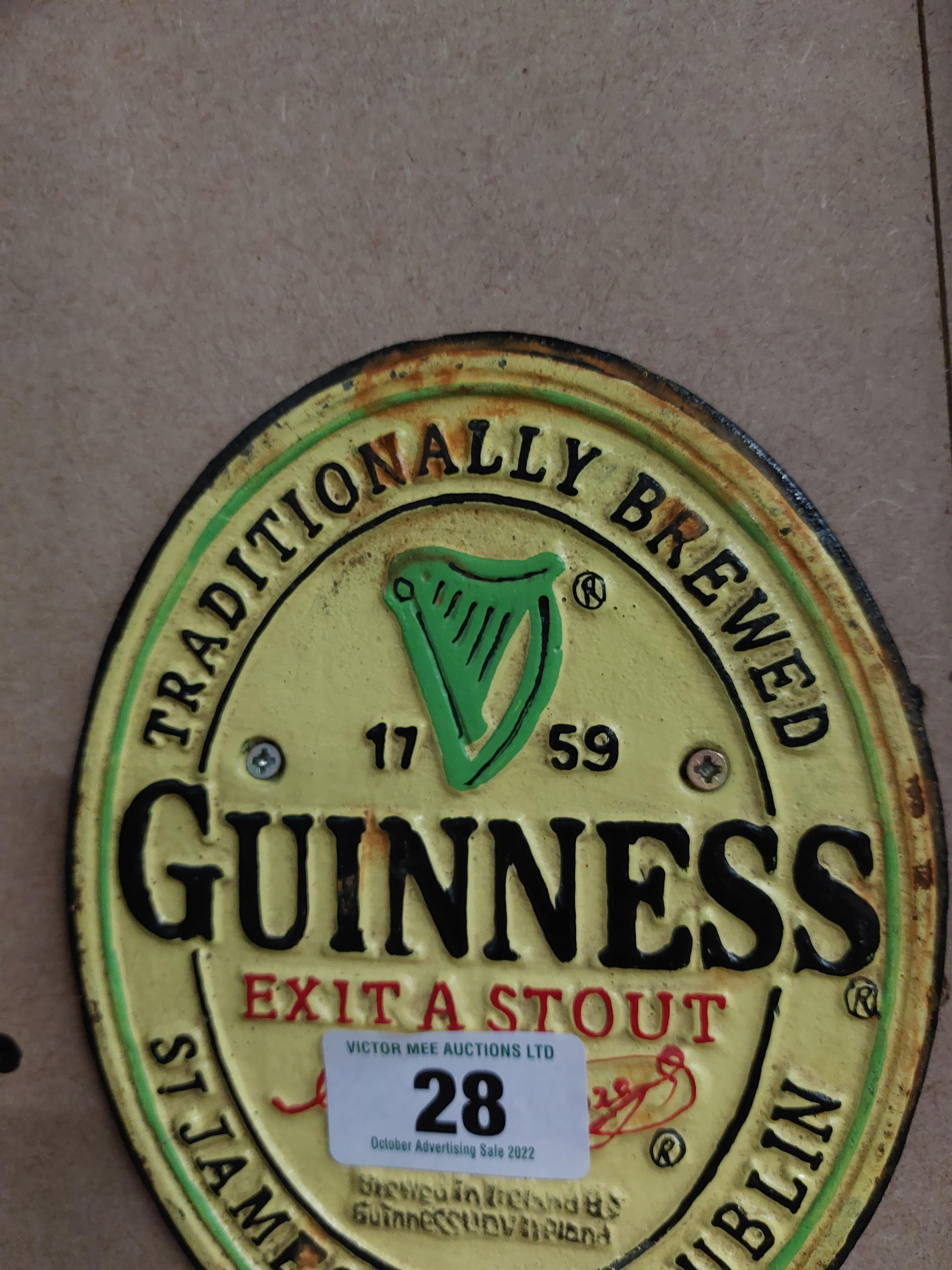 Guinness Extra Stout cast iron wall sign. {19 cm H x 15 cm W}. - Image 2 of 3