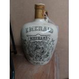 Emerald Meehan's Cork stoneware adverting whiskey flagon {18 cm H x 12 cm Dia.}.