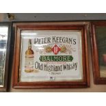 Peter Keegan's Balmore Old Highland Whiskey framed advertising print. { 54 cm H x 62 cm W}.