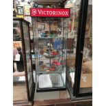 Victorinox glass display advertising cabinet with key {76 cm H x 31 cm W x 31 cm D}.