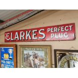 Smoke Clarkes Perfect Plug enamel advertising sign. {25 cm H x 145 cm W}