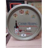 Herring Brandy tin plate drinks' tray. {34 cm W x 34 cm H}.