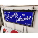 Get Your Player's Please here hanging metal sign on reverse painted glass. {33 cm H x 82 cm W}.