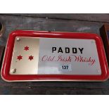 Paddy Old Irish Whiskey drinks tray. {36 cm H x 19 cm W}.