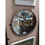 Ask for Paddy The Whiskey of Age and Quality framed advertinsing mirror. {38 cm Dia}