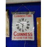 Rare Guinness Time Guinness Is Good For You glass and chrome advertising clock. { 55cm H X 47cm