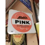 Aladdin Pink Paraffin enamel double sided sign. {42 cm H x 47 cm W}.