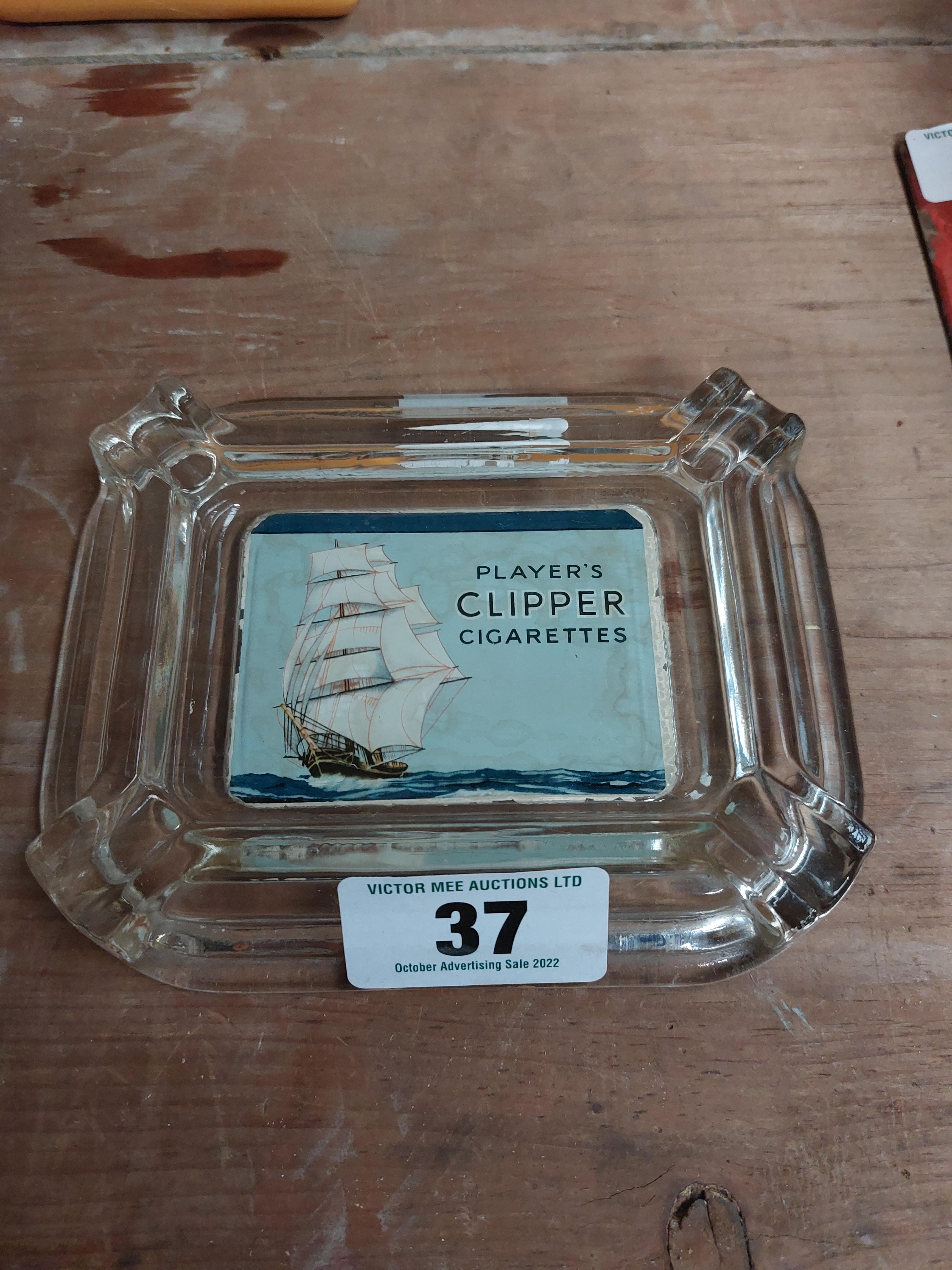 Player's Clipper Cigarettes advertising ashtray. {2 cm H x 16 cm W x 13 cm D}