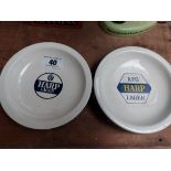 Two ceramic Harp Lager Bristol Pottery ashtrays. {4 cm H x 28 cm Dia}.