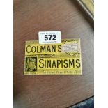 Colman's Sinapisms advertising showcard {7 cm H x 11 cm W}.