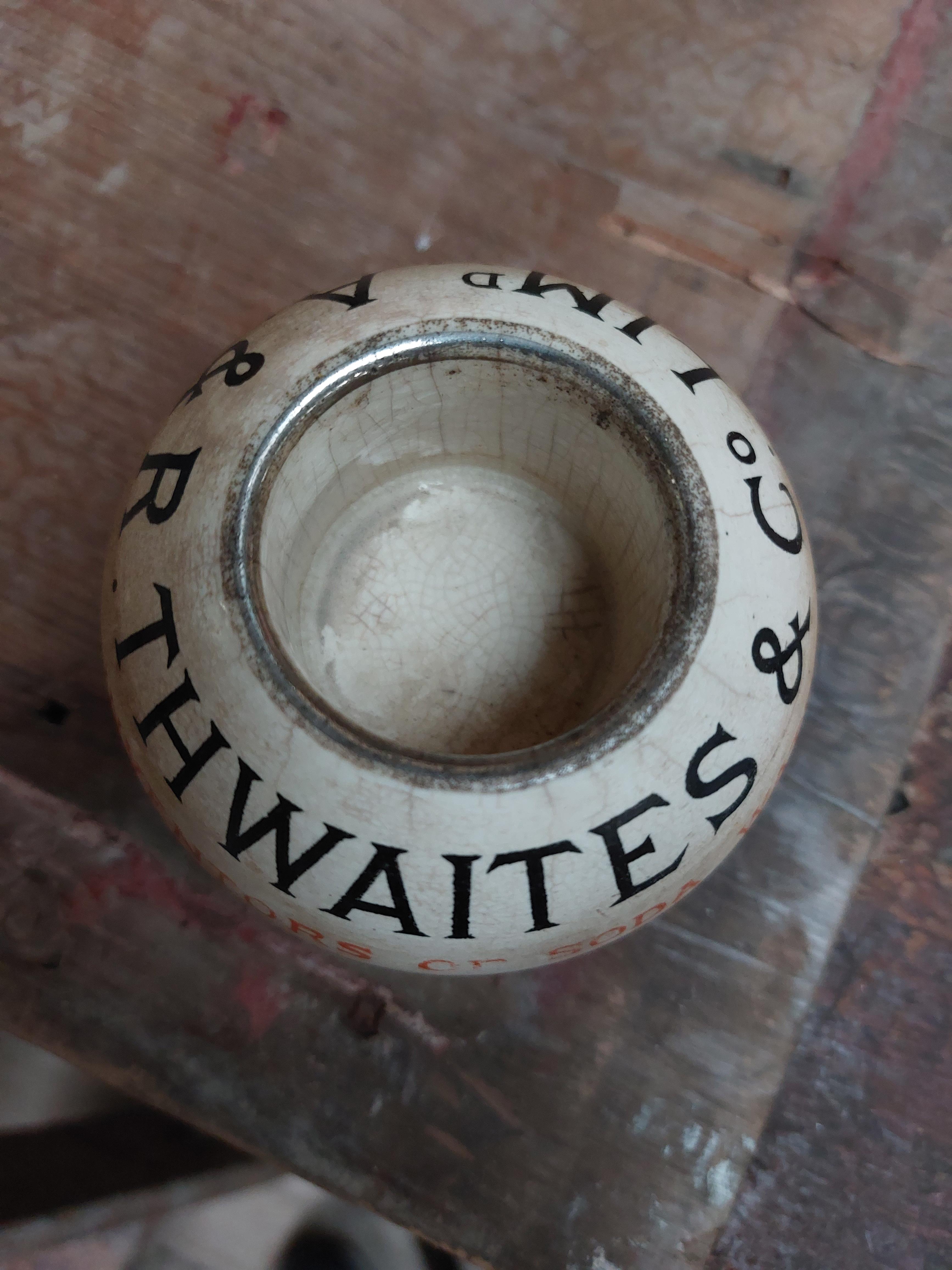 Early 20th C. Thwaites Soda Dublin Stoneware match holder.. { 7 cm H x 9 Dia}. - Image 5 of 6