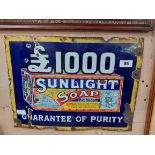 Original £1000 Sunlight Soap Guarantee of Purity enamel advertising sign. { 39 cm H x 31 cm W}.