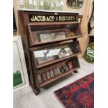 Rare early 20th C. Jacob & Co's Biscuits mahogany three tiered advertising cabinet made for the