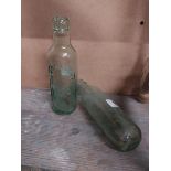 Two 19th C. blob top bottles - Hilton and Bates Newtownheath and Corcoran and Co Carlow. {24 cm H