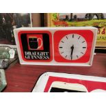 Draught Guinness perspex advertising clock { x 36 cm W x 7 cm D}.