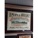 Limerick Whiskey Archibald Walker Distiller framed advertising print. {67 cm H x 82 cm W}.