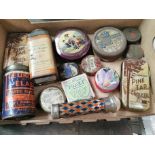 Collection of small tinplate and metal advertising boxes - Iodex, Pine Tar Tablets etc