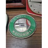 Wills Woodbine circular advertising mirror. {20 cm Diam}