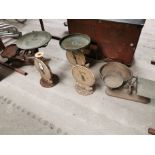 Five old brass and metal Shop and Chemist's scales.