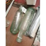 Two early 20th C. glass blob top bottles - Bewley and Draper and Thwaites Dublin. {22 cm H x 6 Dia}