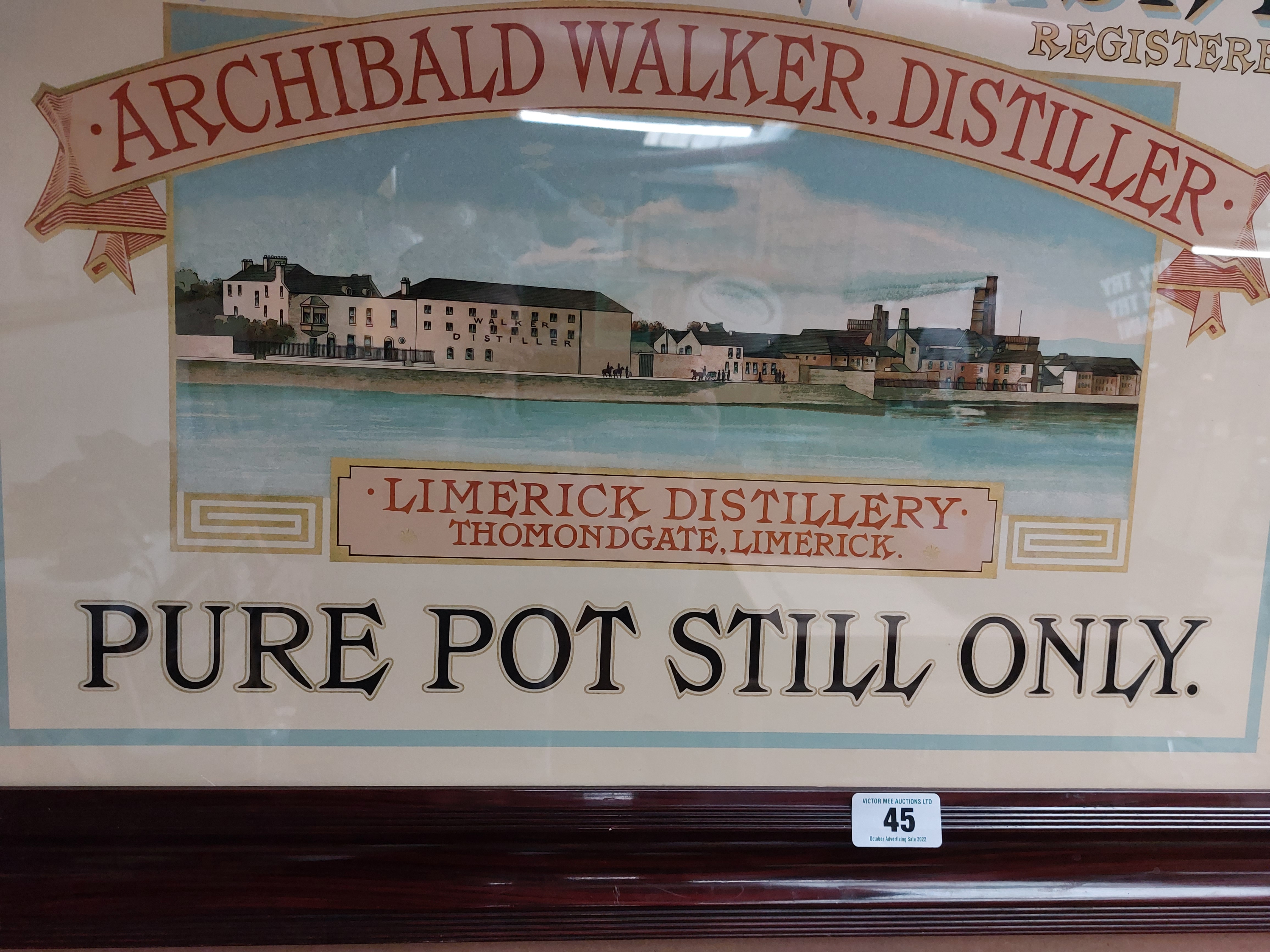 Limerick Whiskey Archibald Walker Distiller framed advertising print. {67 cm H x 82 cm W}. - Image 3 of 3