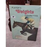 Player's Weights Cigarettes pictorial celluloid advertising show card {52 cm H x 38 cm W}.