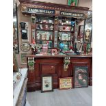 Rare 19th. C. Irish mahogany and pitch pine bar counter and back carved with Shamrocks and