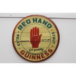 Guinness Red Hand Extra Stout for Quality wooden advertising sign { 70cm Dia }.