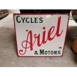 Ariel Cycles and Motors enamel advertising sign. {40 cm H x 44 cm W}.
