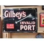 Gilbey's Invalid Port enamel advertising sign. {53 cm H x 76 cm W}.