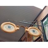 Tin plate hanging Optician's sign. {70 cm H x 94 cm W}.