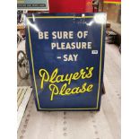 Original Be Sure Of Pleasure Say Player's Please enamel advertising sign some damage. {87 cm H x