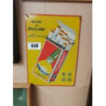 Torchlight Cigarettes tin plate advertising sign {26 cm H x 19 cm W}