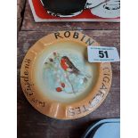 Ogden's Robin Cigarettes ceramic ashtray. {2 cm H x 23 cm Dia}.
