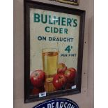 Bulmer's Cider On Draught 4d Per Pint framed showcard. {62 cm H x 42 cm W}.