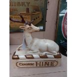 Composition Cognac Hine shelf advertisement in the form of a deer. {24 cm H x 25 cm W x 8 cm D}.