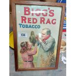 Framed Bigg's Red Rag Tobacco showcard. {40 cm H x 27 cm W}.