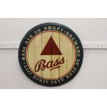 Bass Ale On Draft Brewers Of Fine Ale s Since 1777 wooden advertising sign { 58cm Dia }.